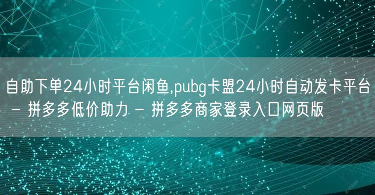 自助下单24小时平台闲鱼,pubg卡盟2