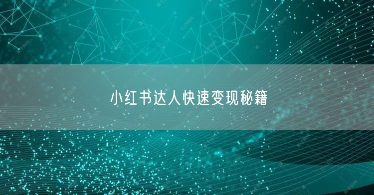 小红书达人快速变现秘籍